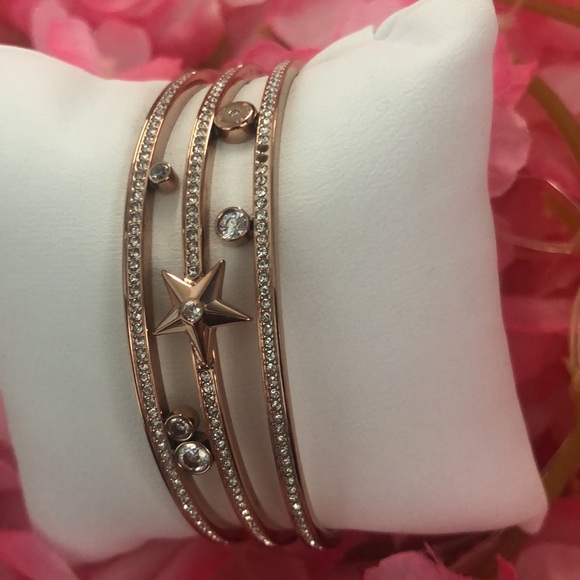MICHAEL KORS Beyond Brilliant Rose Gold Cuff Bracelet Star Crystals Rhinestones - Picture 5 of 6